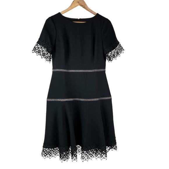 Shani NWT Lace-Trim Crepe Fit & Flare Dress Black Size 4 Crepe Career Wedding - Picture 3 of 10